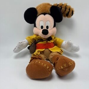 Walt Disney World Mickey Mouse Stuffed Animal Plush Toy with Raccoon Hat Rare